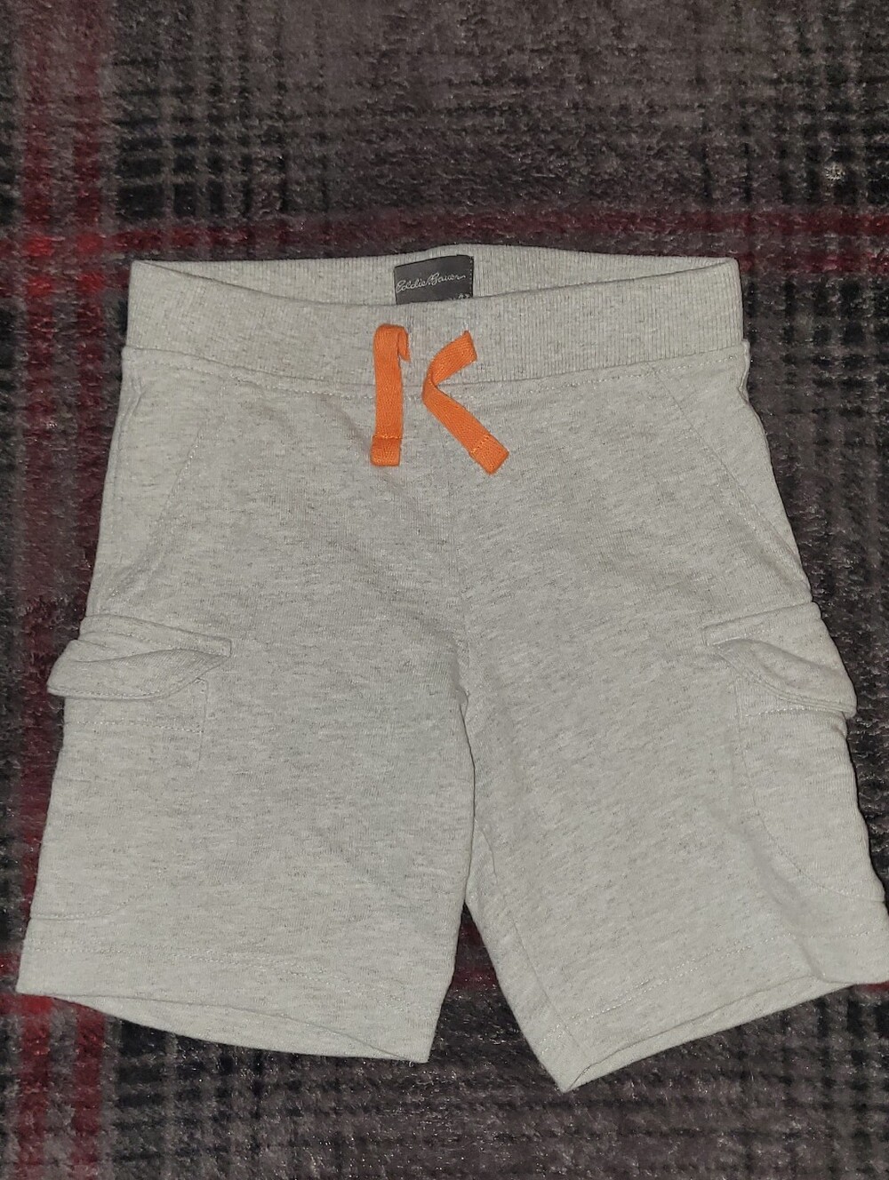 Eddie Bauer Light Gray Athletic Cargo Shorts with Orange Drawstring